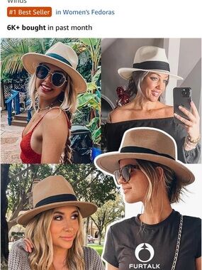 New Women's Straw Panama Hat with Black Band - Natural